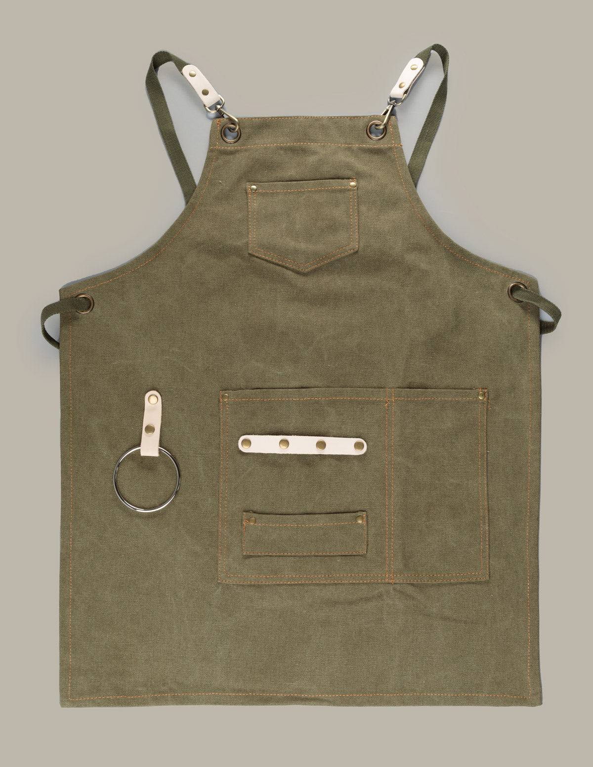 Garden/Florist Apron - Cross back, Waxed Canvas good with Pockets - Gray/Green